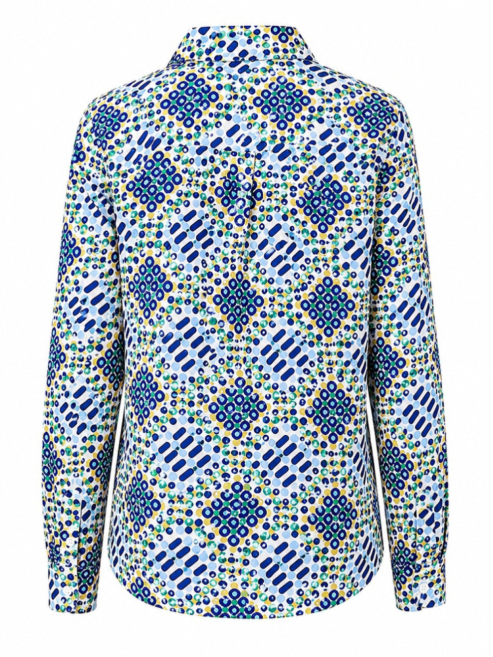 Vintage 70s Mod‎ Geometric Blouse XL Blue Green Yellow Psychedelic Shirt - Picture 3 of 5